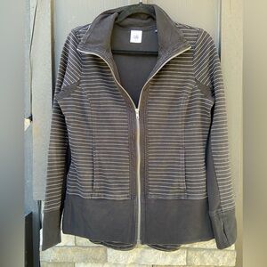 CAbi Black and Cream Striped Zip Up Jacket